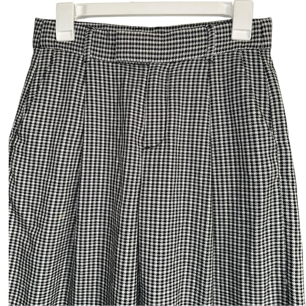 Gap Houndstooth Plaid Black White Pleated Wide Leg Crop Dress Pants Size 4 - Picture 3 of 5